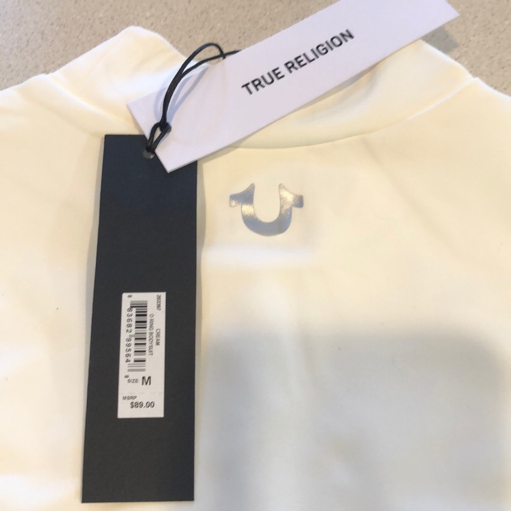 TRUE RELIGION CUT OUT O-RING BODYSUIT CREAM WHITE SIZE MEDIUM NEW WITH TAGS - Picture 10 of 15